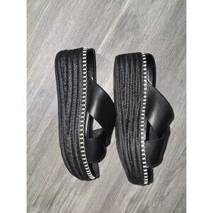 FitFlop Sandal Shoes Platform Boho Women 7 Black Leather Cross Strap Wobble Tec